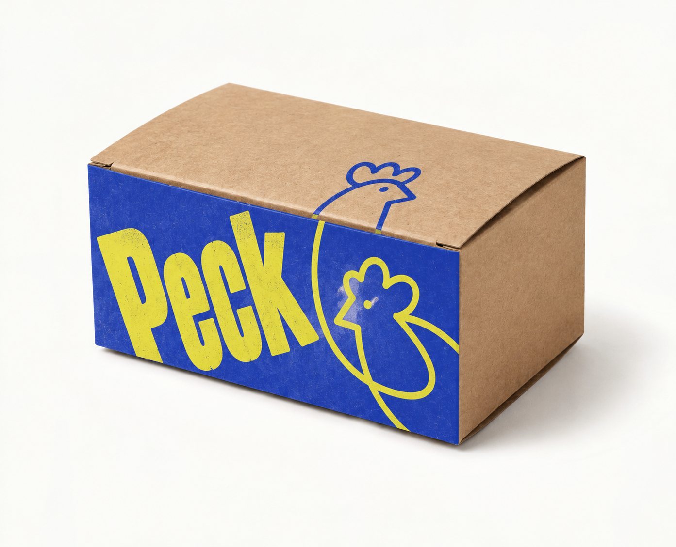 Custom printed medium chicken box with the “Peck” fried chicken brand design